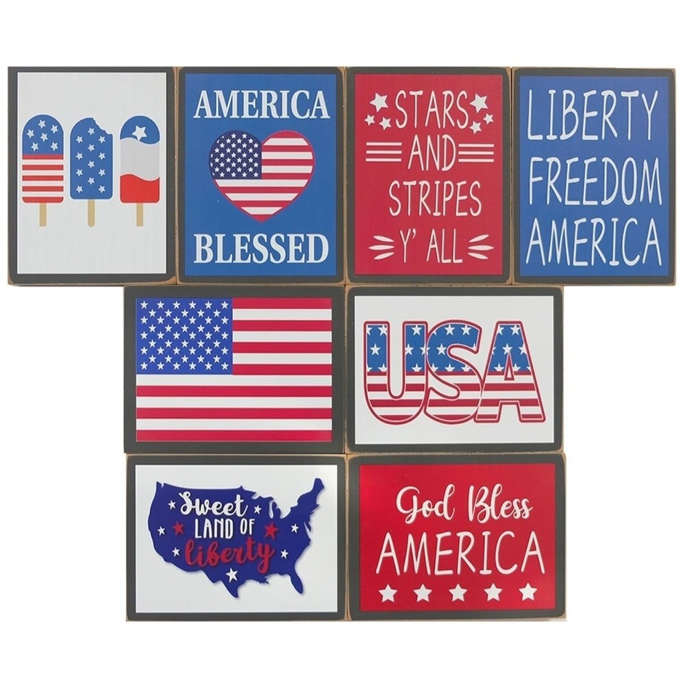 8 Pcs Patriotic Wooden Signs, 5x4 Inch American Flag Decor Set, USA Patriotic...